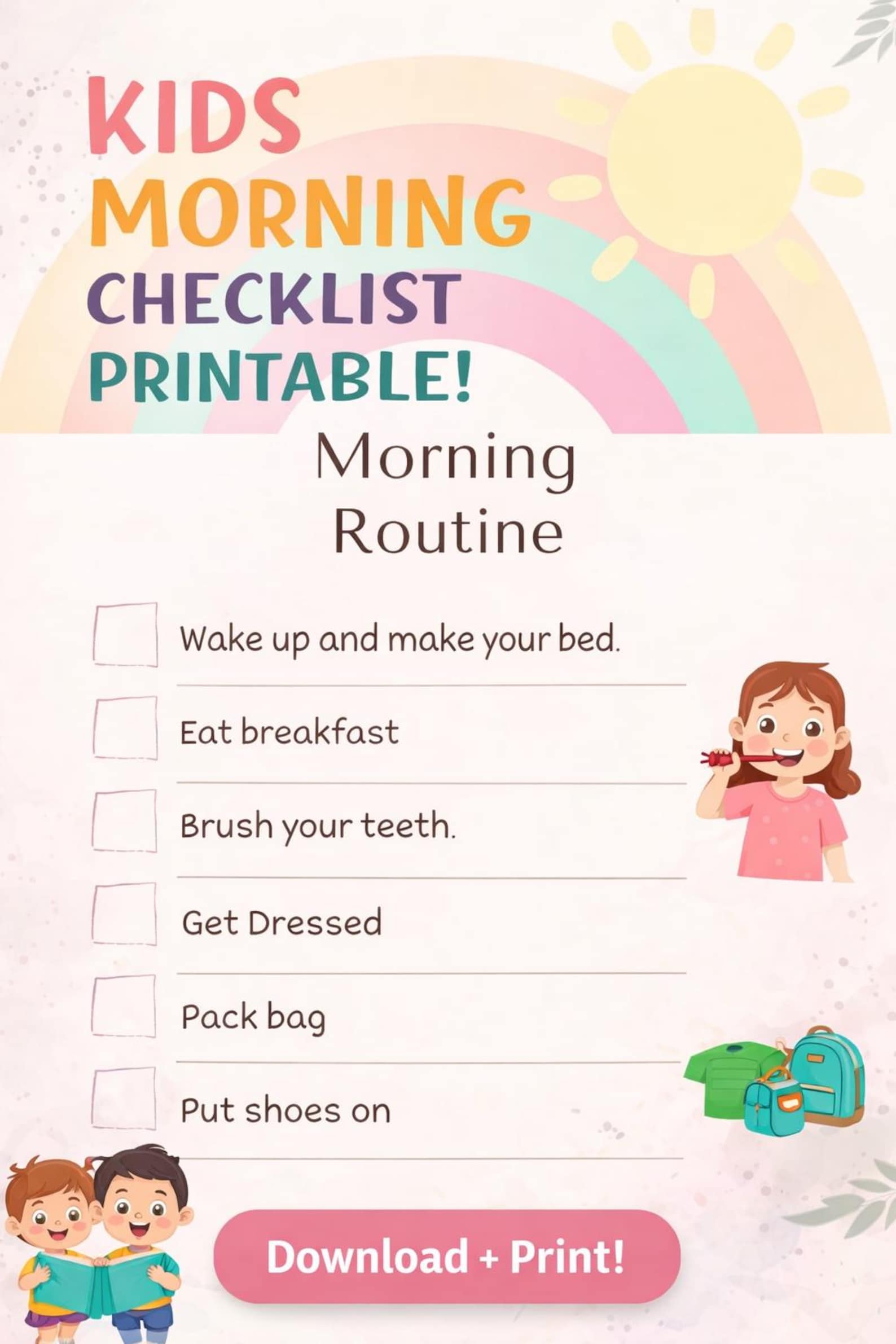 Kids Morning Routine Checklist | Printable Daily Schedule (digital ...