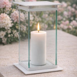 Candela/lanterna in vetro / elegante, minimalista / bianca, liscia, per un cimitero, tomba