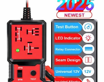 12V Car Relay Tester Tool with LED Indicator, Automotive Relay Checker, Battery Diagnostic Tool with Alligator Clips