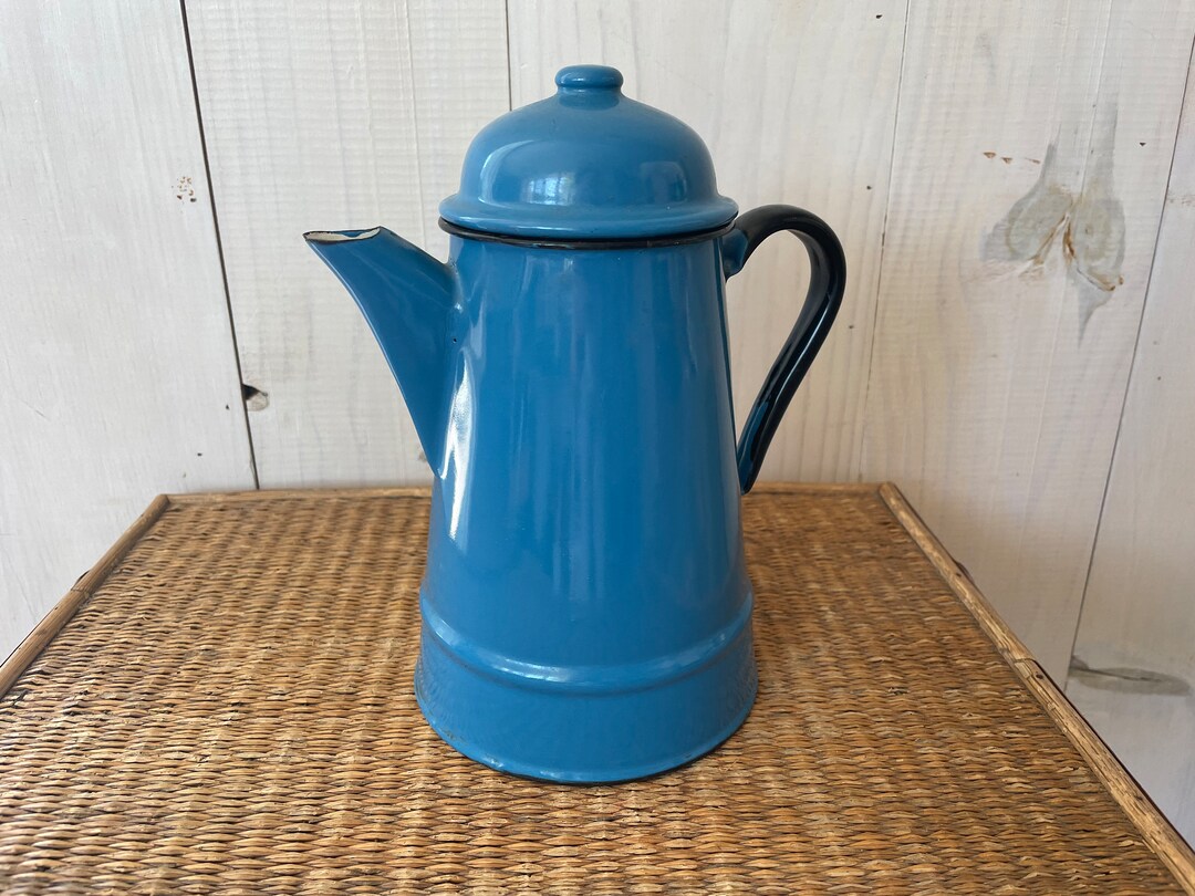 Blue Enamel Pitcher, Vintage Polish Pitcher, Poland, Bright Blue