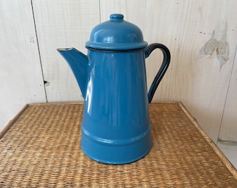 Blue enamel pitcher, vintage Polish pitcher, Poland, bright blue pitcher, vintage pitcher, farmhouse, modern farmhouse, European decor