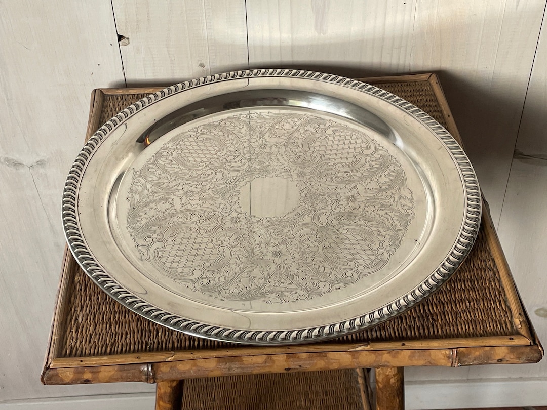 Large Round Silver Tray, Leonard Silver Tray, Vintage Silver Tray ...