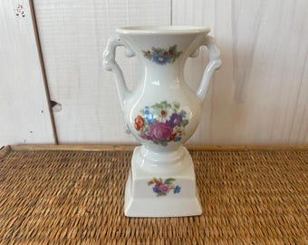 Vintage Floral Vase: Painted Roses, Daisies, Larkspurs