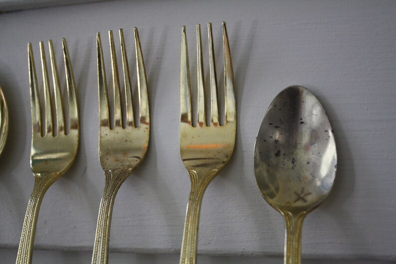 Gold Flatware, 12 Pieces, Assorted Gold Flatware, Hollywood Regency