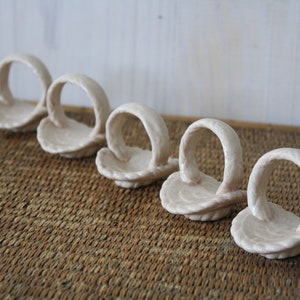 five white napkin rings, vintage napkin rings, basket napkin rings, ceramic napkin rings, tea party, hostess gift, summer party decor