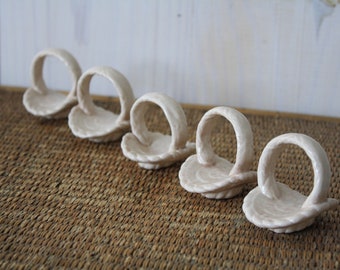 five white napkin rings, vintage napkin rings, basket napkin rings, ceramic napkin rings, tea party, hostess gift, summer party decor