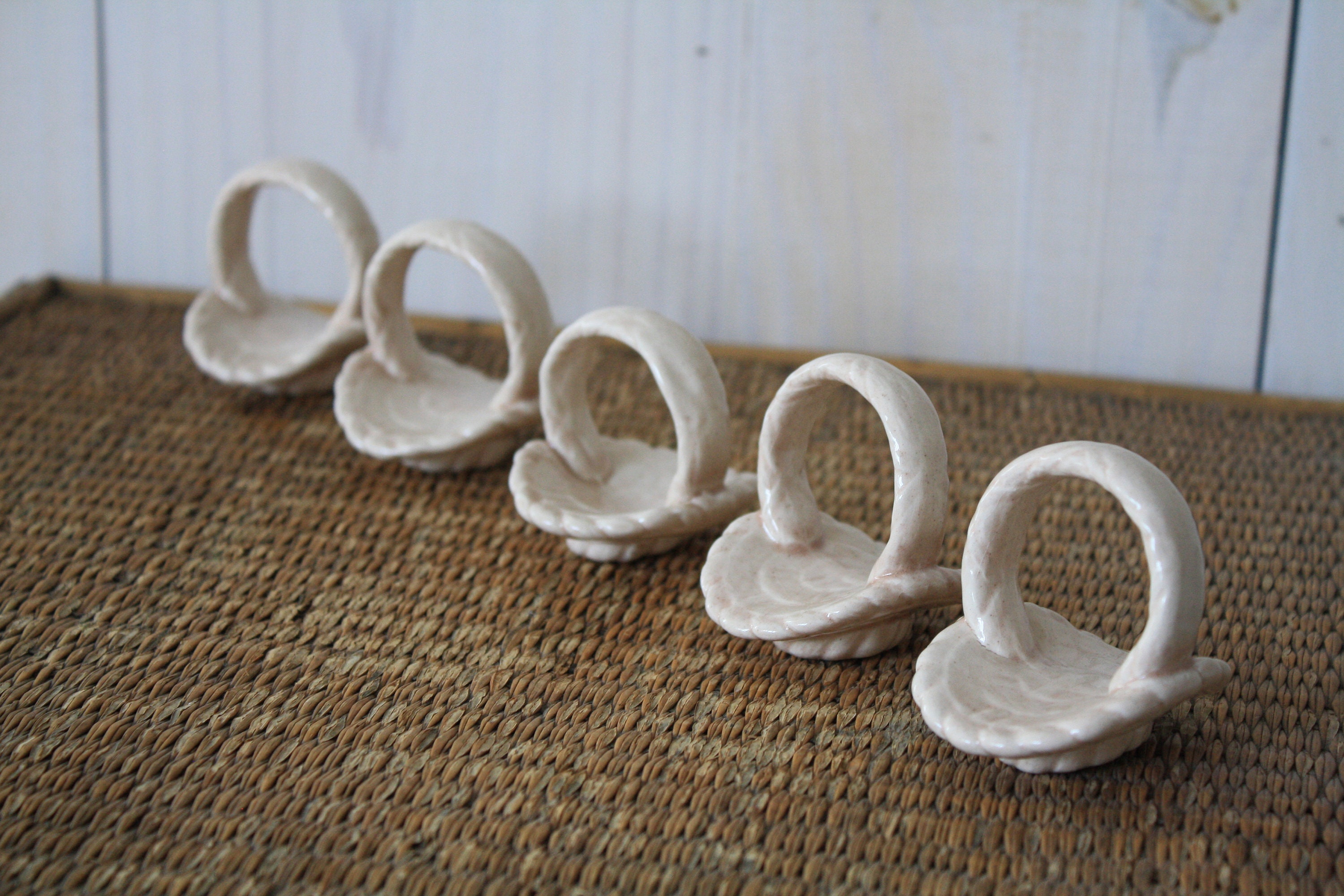 five white napkin rings vintage napkin rings basket napkin rings ceramic napkin rings tea party hostess gift summer party