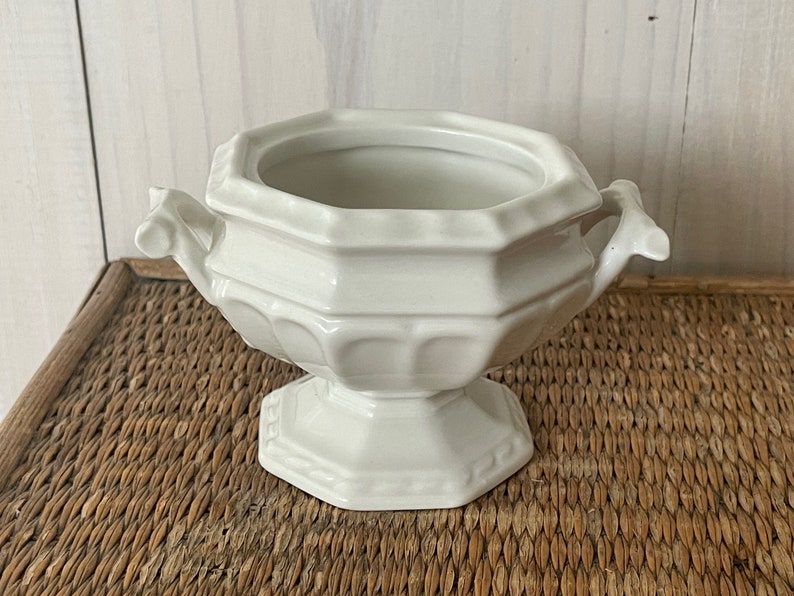 ironstone footed pot, small ironstone pot, white sugar bowl, Red-Cliff ironstone, hostess gift, small planter, ironstone planter image 2