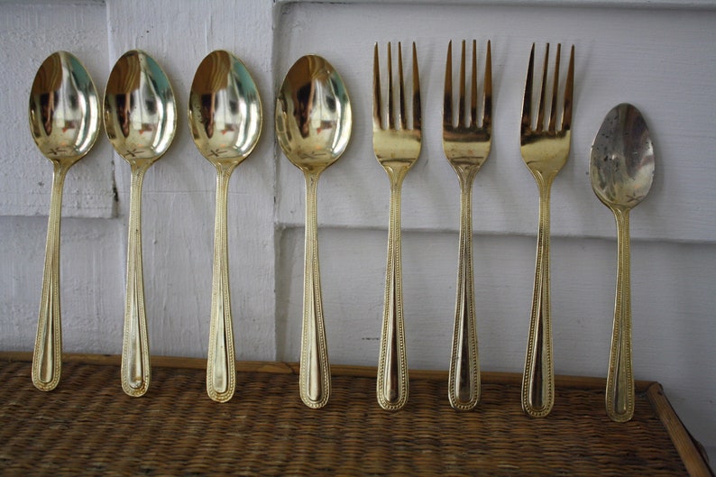 Gold Flatware, 12 Pieces, Assorted Gold Flatware, Hollywood Regency