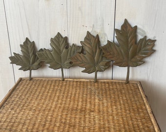 Four solid brass leaves, four brass leaves, brass leaf, wall hangings, wall decor, Hollywood Regency, solid brass, vintage brass