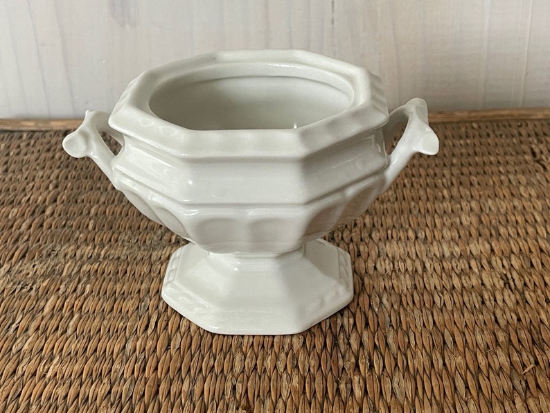 ironstone footed pot, small ironstone pot, white sugar bowl, Red-Cliff ironstone, hostess gift, small planter, ironstone planter image 3