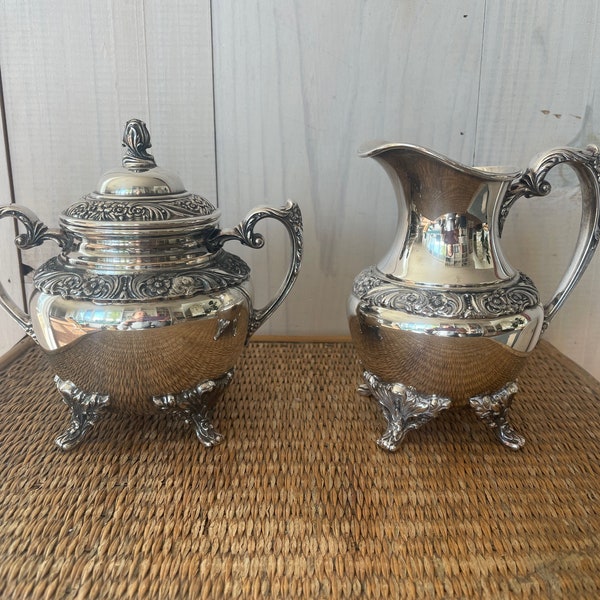 Silver sugar bowl and creamer, vintage sugar bowl and creamer, Rogers Bros, hostess gift, Christmas gift, entertaining, holiday gift