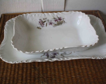 Vintage white platters with purple flowers, Austria