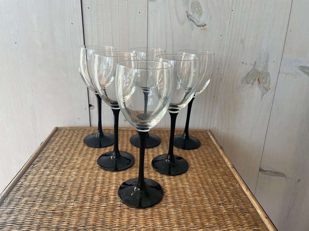 French Wine Glasses, Black Stemmed Wine Glasses, Six Wine Glasses, Made