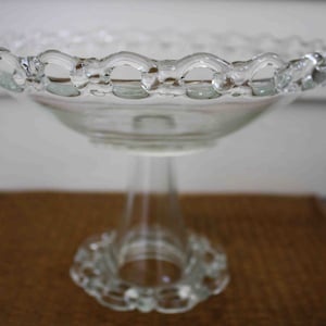 glass pedestal dish, vintage glass bowl, pedestal bowl, mid century modern, glass compote