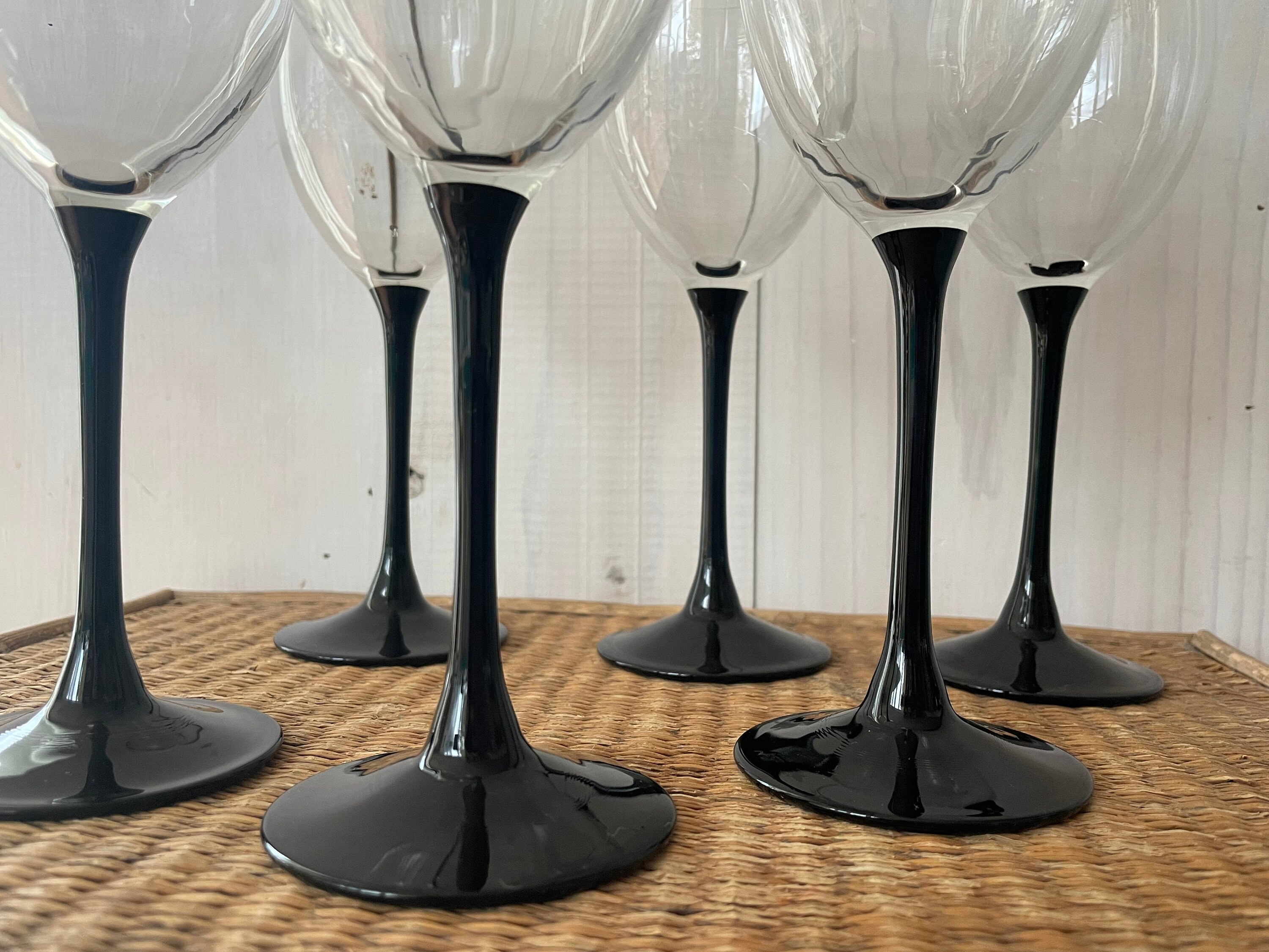French Wine Glasses, Black Stemmed Wine Glasses, Six Wine Glasses, Made in France, Entertaining