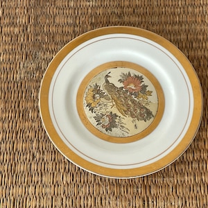 small peacock plate, Japanese peacock plate, Chokin plate, small porcelain plate, hostess gift, peacock lover, peacock collection, gift