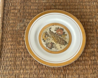 small peacock plate, Japanese peacock plate, Chokin plate, small porcelain plate, hostess gift, peacock lover, peacock collection, gift