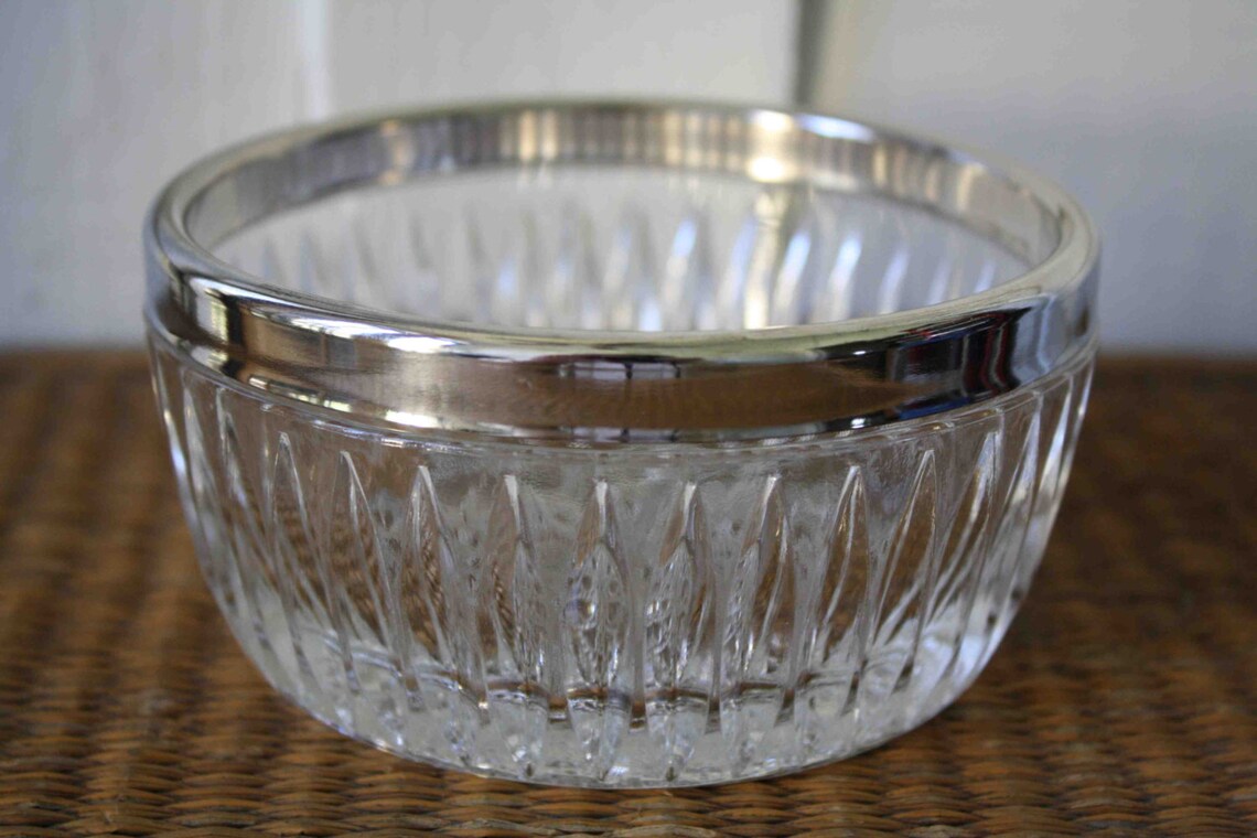 Silverrimmed bowl crystal Etsy