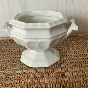 ironstone footed pot, small ironstone pot, white sugar bowl, Red-Cliff ironstone, hostess gift, small planter, ironstone planter image 1