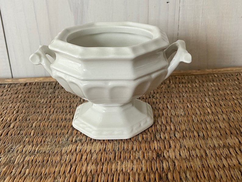 ironstone footed pot, small ironstone pot, white sugar bowl, Red-Cliff ironstone, hostess gift, small planter, ironstone planter image 1