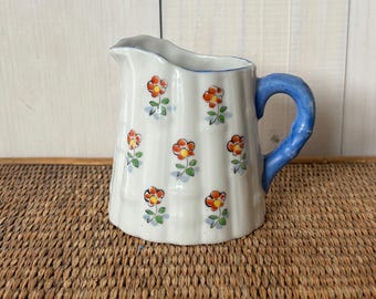 Hand painted creamer from Japan, Gold Castle Chikusa blue and white pitcher, cottage core