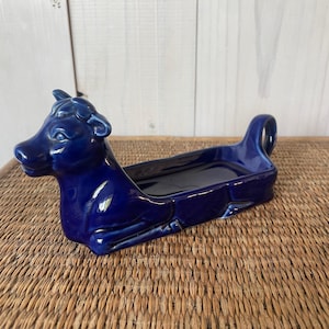 blue cow butter dish, ceramic blue cow butter dish, cow butter dish, vintage butter dish, housewarming gift, cow lover, hostess gift