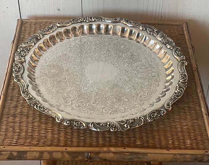 Large Round Silver Tray, Wallace Baroque Silver Tray, Vintage Silver
