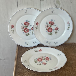 vintage French dinner plates, three Arcopal dinner plates, French decor, milk glass plates, spring decor, three vintage Arcopal plates