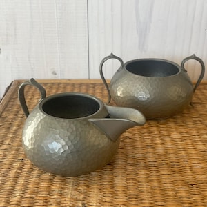 Vintage Baronial Pewter Creamer and Sugar Bowl Set