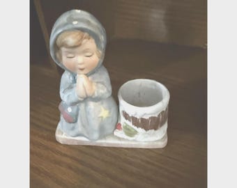 Vintage Verona Vergasi 1977 ceramic porcelain praying girl votive candle holder