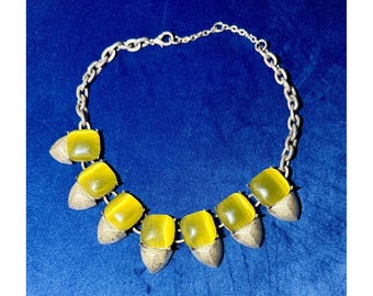 Vintage Yosca Statement Necklace Women Yellow Resin Spike Cabochon Silver