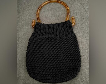 Vintage Beaux by Meg Black Crochet Handbag with Lucite Handles-RARE