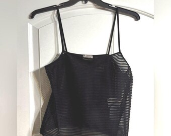 Armani Collezioni Camisole 10 Black Sheer Striped Made in Italy Designer Goth