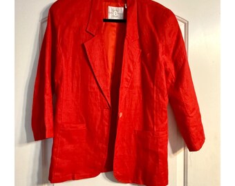 First Issue Blazer Womens 4 Bold Red Vintage Linen 80s 90s Statement Piece