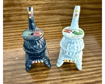 Mini Cast Iron Pot Belly Stove Salt & Pepper Shakers - 3" Tall