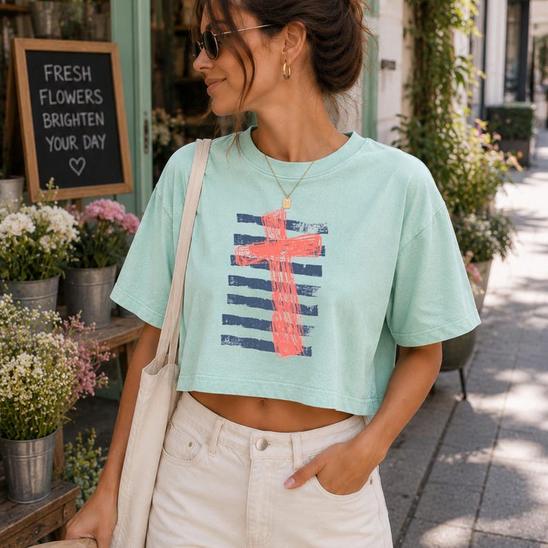 Comfort Colors® Christian Cross Shirt, Faith Based Tee, Jesus Loves You Shirt, Religious Graphic Tee, Boxy Tee, Women Crop Tee image 8