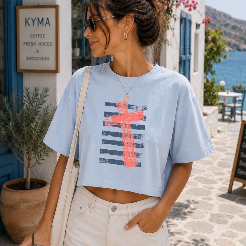 Comfort Colors® Christian Cross Shirt, Faith Based Tee, Jesus Loves You Shirt, Religious Graphic Tee, Boxy Tee, Women Crop Tee image 9