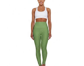 Sage Green Color High-Waist Yoga Leggings Women's Seamless Poly-Span Stretchy Pants XS-2XL