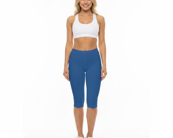 Baltische blauwe dames geborsteld suède poly span casual capri-legging XS-2XL