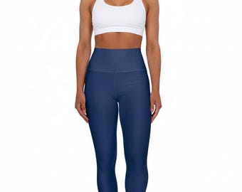 High-Waisted Oxford Navy Yoga Leggings Women's Seamless Poly-Span Stretchy Blue Print Activewear Pants XS-2XL