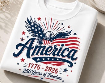 250-årsjubileum PNG, patriotisk t-shirtdesign | 1776-2026 USA:s 250-årsjubileum, 4 juli PNG, digital nedladdning