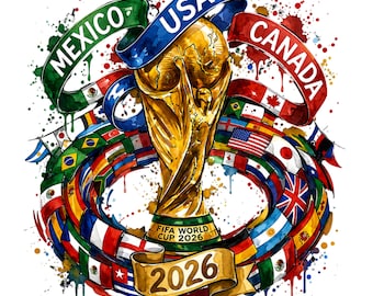 FIFA World Cup 2026 PNG | Fotbollstrofé akvarell Clipart | USA Kanada Mexiko fotbollströja sublimeringsdesign, digital nedladdning