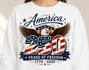 Amerika 250 år av frihet PNG | Patriotisk 1776-2026 Clipart, Vintage 4 juli sublimeringsdesign digital nedladdning