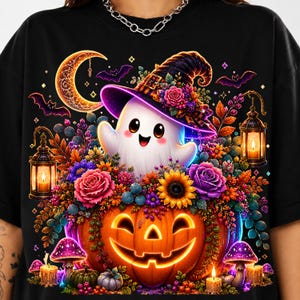 Fantasma patchwork PNG, Fantasma a scacchi floreali PNG, Fantasma carino di Halloween, Fantasma retrò boho preppy, Maglietta a sublimazione per la stagione spettrale PNG