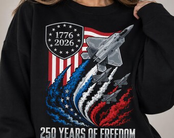 250-årsjubileum PNG | Patriotiskt stridsflygplan, 1776–2026 USA Freedom Sublimation, 4 juli-tröjadesign, digital nedladdning