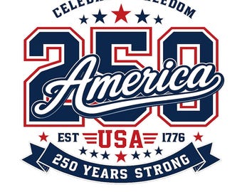 USA:s 250:e PNG | 1776–2026 Amerikas 250 år starka patriotiskt skjortdesign | Digital nedladdning av 4 juli
