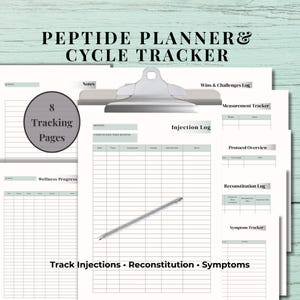 Peptide Planner & Cycle Tracker Printable | Measurements, Symptoms, Injections and Reconstitution Log, Wellness and Progress PDF
