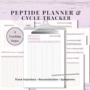 Peptide Planner & Cycle Tracker Printable | Stacks, Injections, Measurements and Reconstitution Log, Wellness and Progress Planner PDF