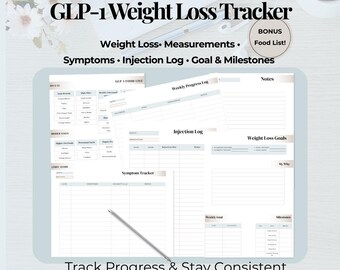 GLP-1 Weight Loss Tracker Printable Injection Log and Symptom Tracker ...